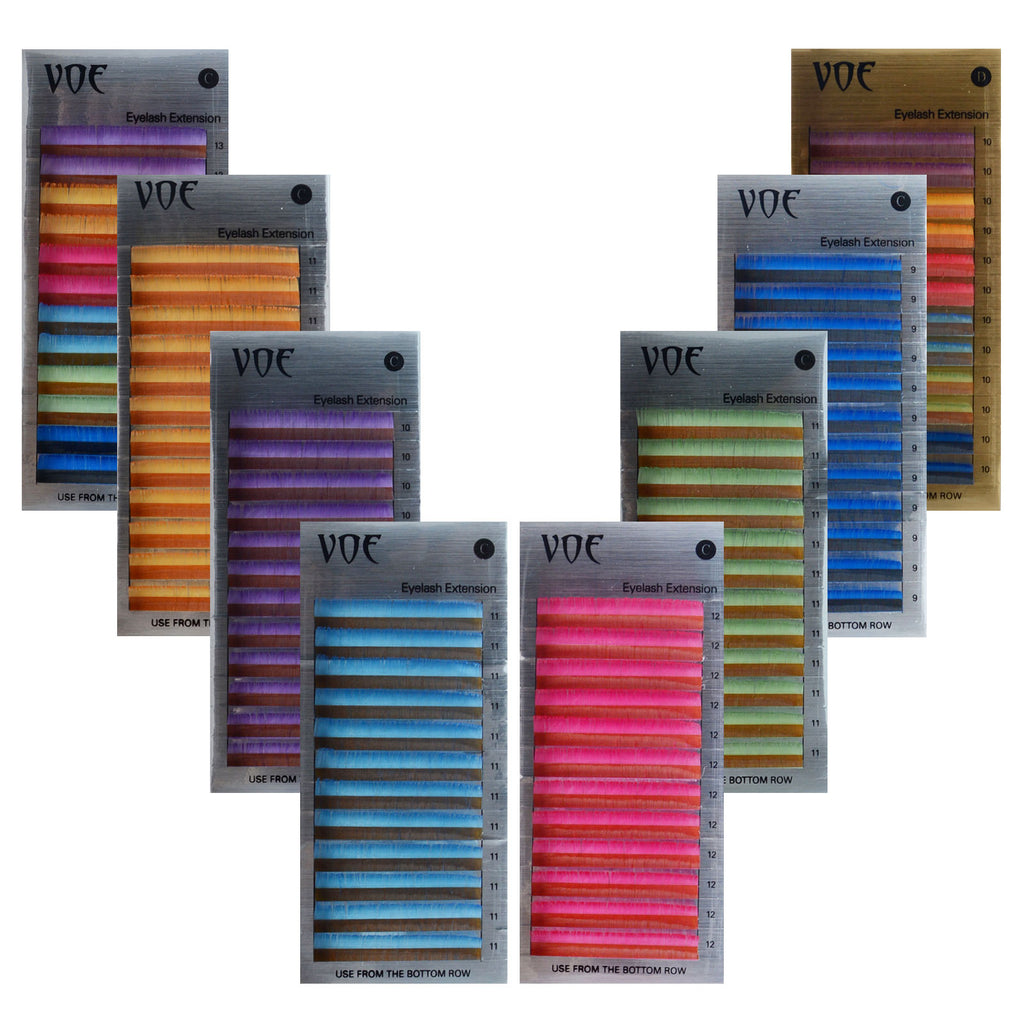 0.05 Silk Rainbow 6 Colors Ombre Lashes Colored Eyelash Extensions