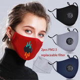 Reusable Cotton Face Mask Guard With Air Breathing Valve & 2 PM2.5 Filters
